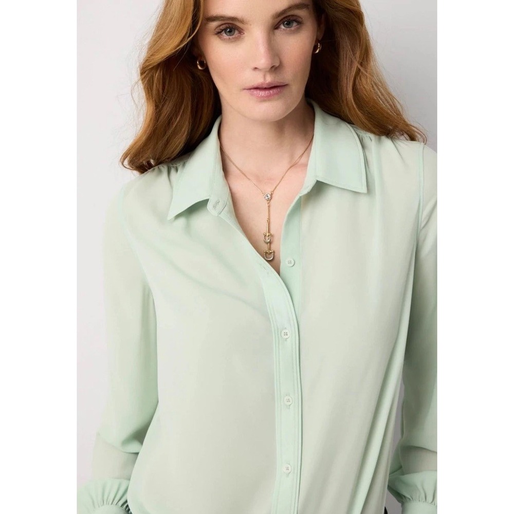 Tommy Bahama 100% Silk Button Front Blouse Shirt Women XL Mint Green Sheer